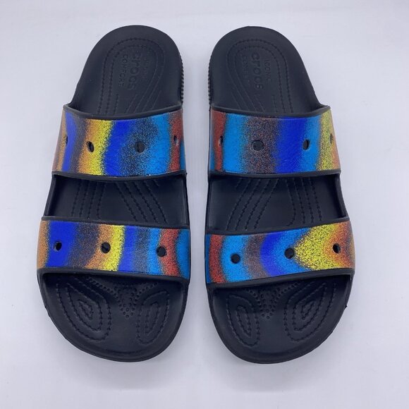 CROCS Classic Spray Dye Two Strap Slide Sandals Mens 10 Womens 12 Rainbow main image 9